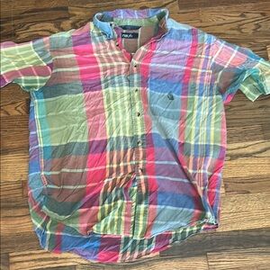 Nautica Casual Red and Pink Plaid Shirt
